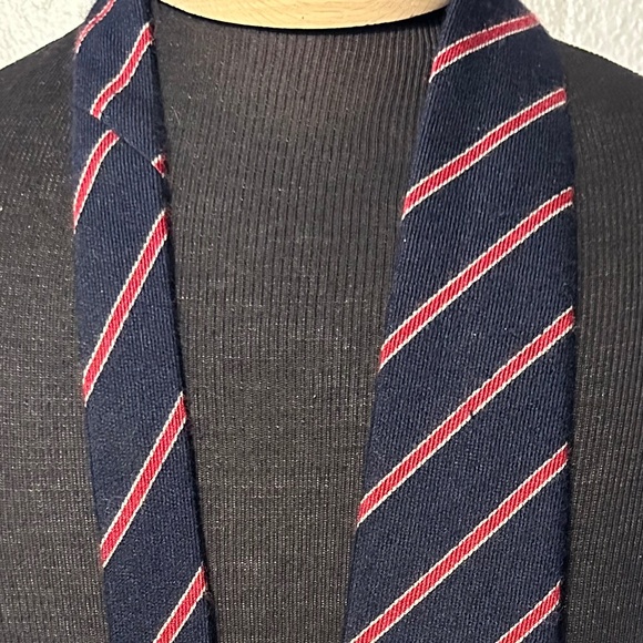 AUTHENTIC MATTABISCH NAPOLI SILK & CASHMERE NECKTIE NAVY RED STRIPES - Picture 1 of 5